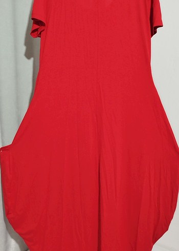 Kırmızı V Yakalı Fermuarlı Maxi Elbise - Görsel 6