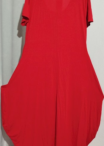 Kırmızı V Yakalı Fermuarlı Maxi Elbise - Görsel 4