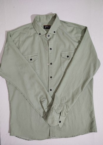 Erkek Keten Gömlek, Uzun Kollu, Düğmeli, Haki - Görsel 3