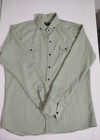 Erkek Keten Gömlek, Uzun Kollu, Düğmeli, Haki - Görsel 4