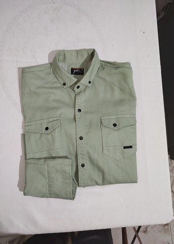 Erkek Keten Gömlek, Uzun Kollu, Düğmeli, Haki - Görsel 2