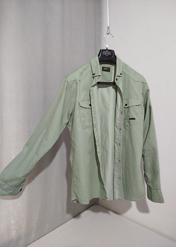 Erkek Keten Gömlek, Uzun Kollu, Düğmeli, Haki - Görsel 6