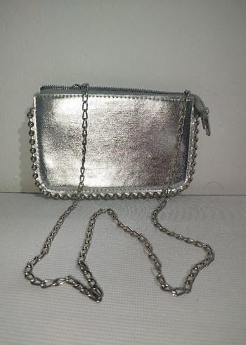 Gri Yılan Desenli Zincir Detaylı Deri Çanta - Görsel 2