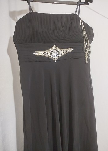 Siyah Uzun Askılı Gotik Abiye Elbise - Görsel 5