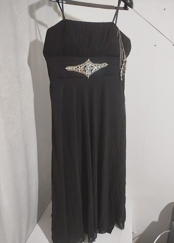 Siyah Uzun Askılı Gotik Abiye Elbise - Görsel 3