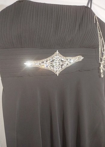 Siyah Uzun Askılı Gotik Abiye Elbise - Görsel 4