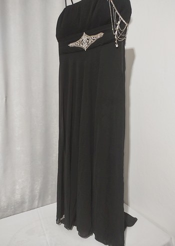 Siyah Uzun Askılı Gotik Abiye Elbise - Görsel 7