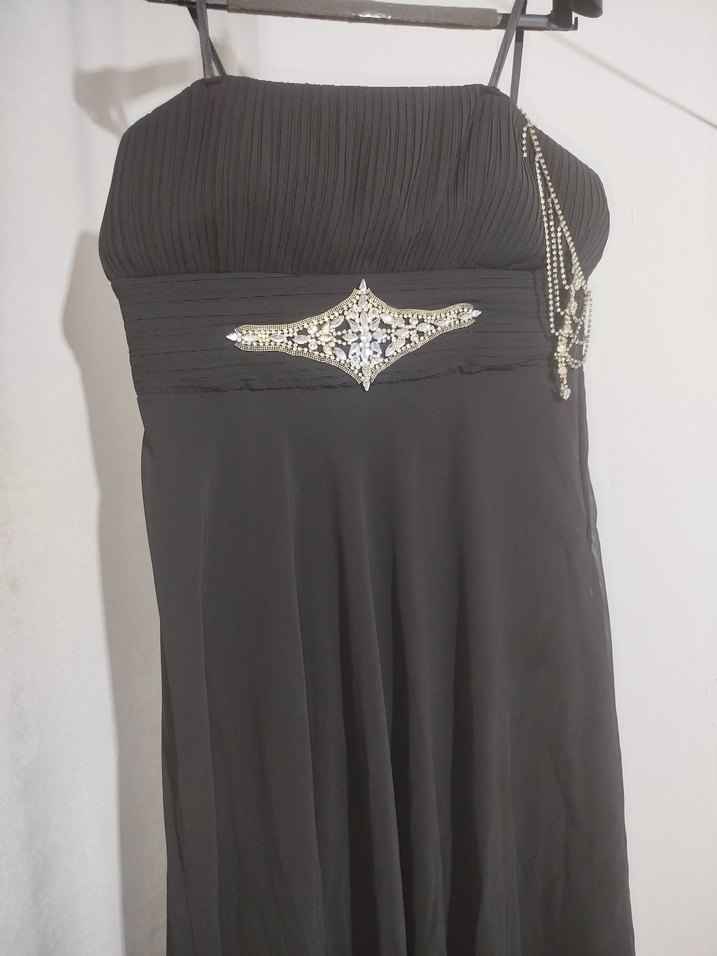 Siyah Uzun Askılı Gotik Abiye Elbise - Görsel 5