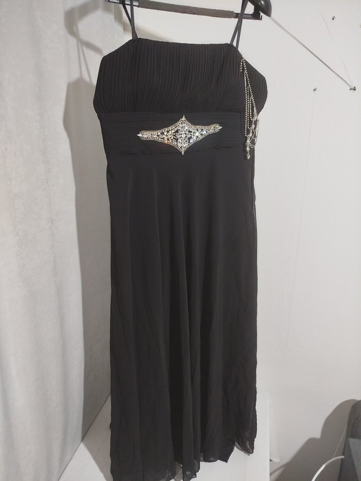 Siyah Uzun Askılı Gotik Abiye Elbise - Görsel 3