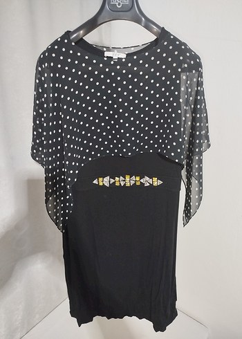 Kemerli Siyah Puantiyeli Uzun Elbise - Görsel 2