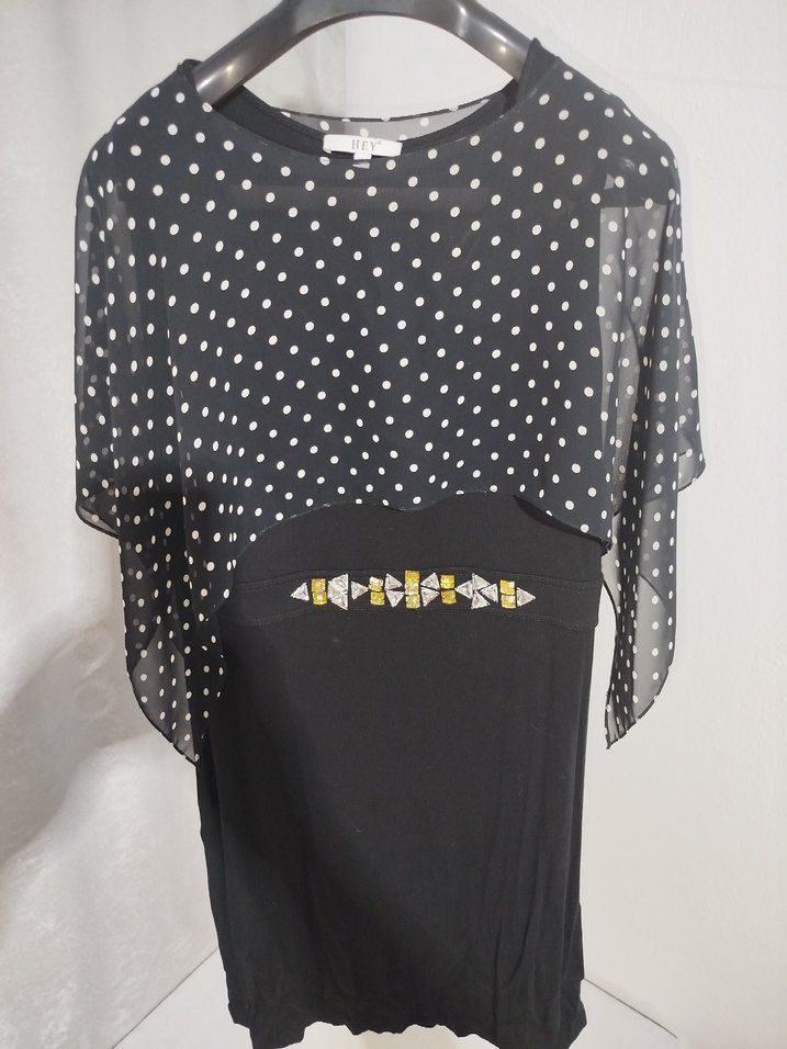 Kemerli Siyah Puantiyeli Uzun Elbise - Görsel 3