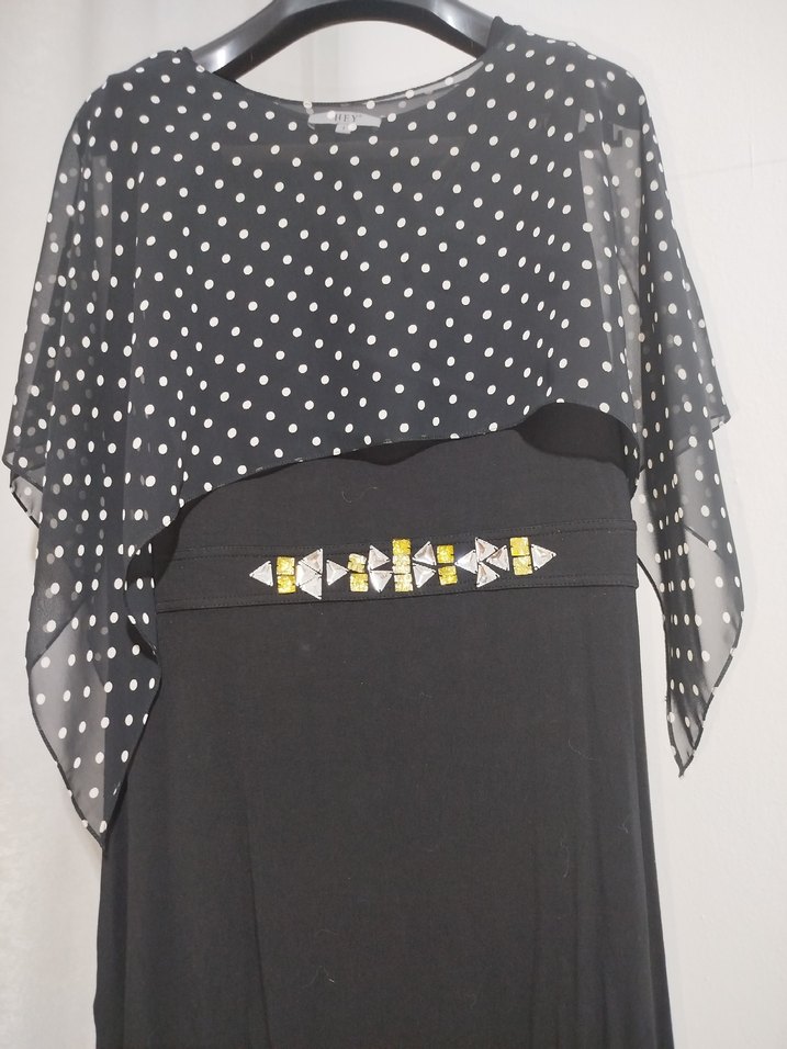 Kemerli Siyah Puantiyeli Uzun Elbise - Görsel 5