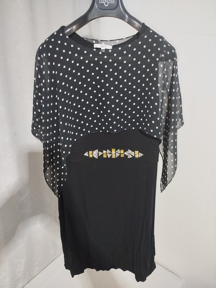 Kemerli Siyah Puantiyeli Uzun Elbise - Görsel 2