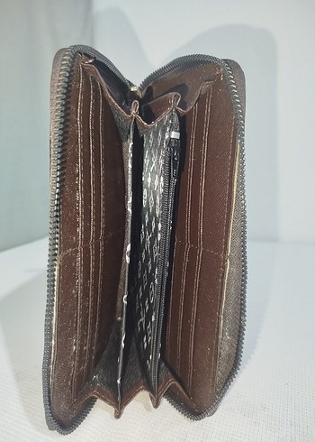 Kahverengi Kareli Deri Fermuarlı Kadın Cüzdanı - Görsel 3