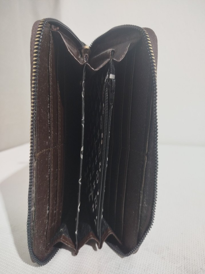 Kahverengi Kareli Deri Fermuarlı Kadın Cüzdanı - Görsel 4
