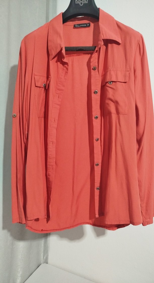 Kadın Koyu Kırmızı Uzun Kollu Düğmeli Gömlek - Görsel 2