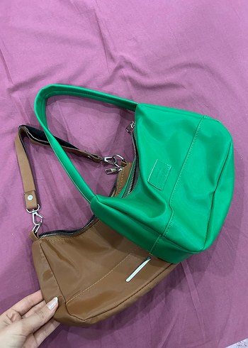 Fermuarlı Yeşil kahve Deri 2 Li Kadın Çanta - Görsel 2