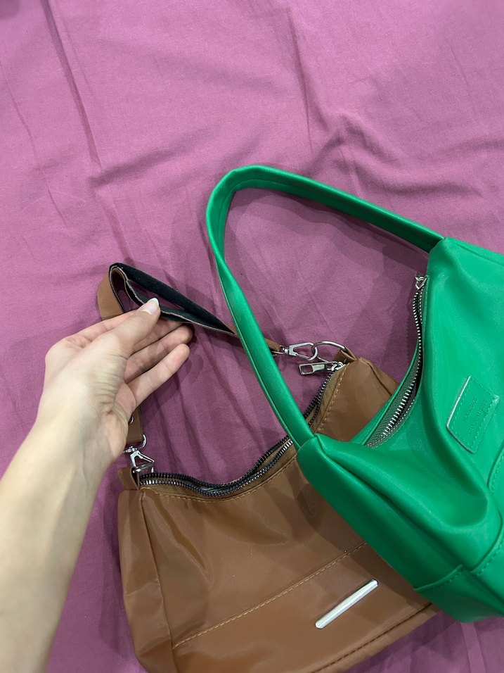 Fermuarlı Yeşil kahve Deri 2 Li Kadın Çanta - Görsel 3
