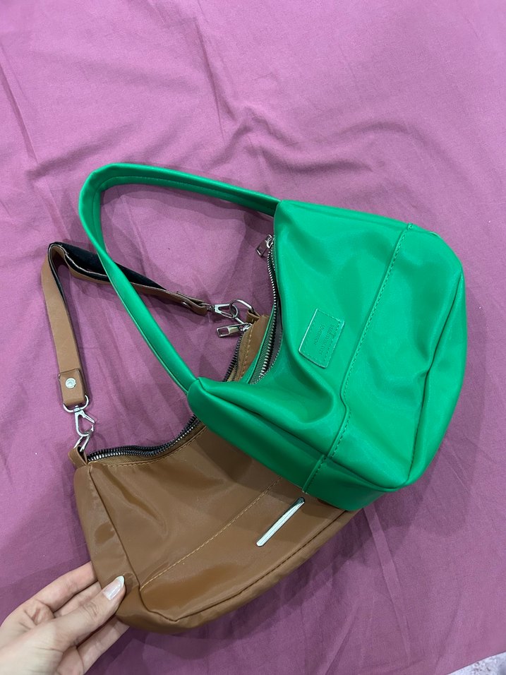 Fermuarlı Yeşil kahve Deri 2 Li Kadın Çanta - Görsel 2