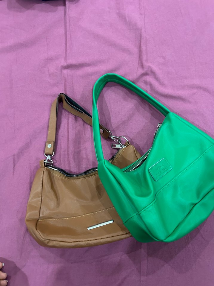 Fermuarlı Yeşil kahve Deri 2 Li Kadın Çanta - Görsel 4