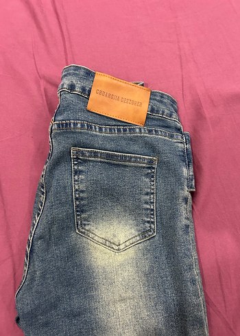 Kadın eskitme desenli kendinden kemerli likralı Denim - Görsel 3