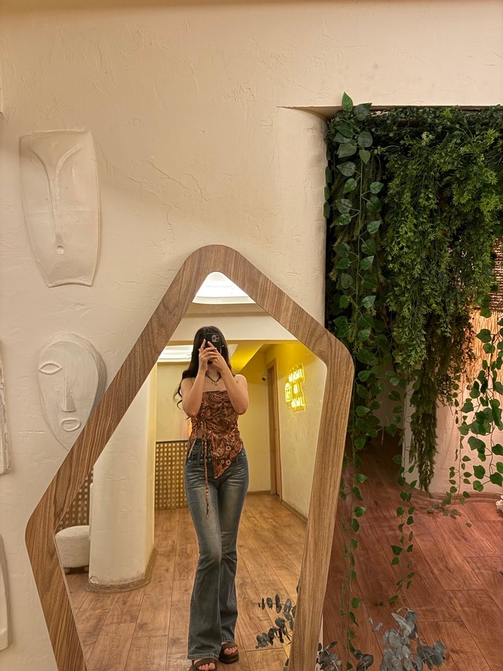 Kadın eskitme desenli kendinden kemerli likralı Denim - Görsel 5