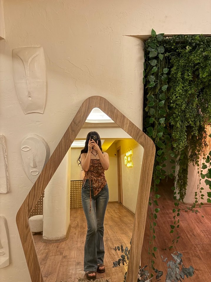 Kadın eskitme desenli kendinden kemerli likralı Denim - Görsel 4