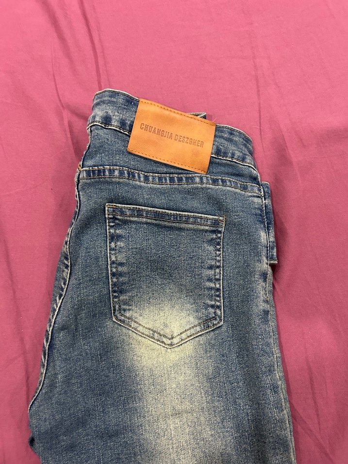 Kadın eskitme desenli kendinden kemerli likralı Denim - Görsel 3