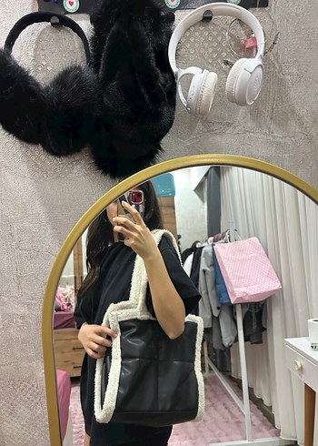 Siyah deri Kürklü Kadın Çanta - Görsel 2