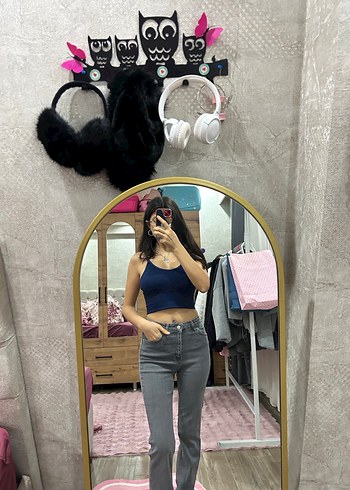 Likralı gri İspanyol jean - Görsel 2