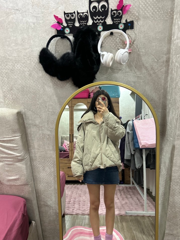 Bej Renkli Salaş Kadın Kışlık Mont - Görsel 2