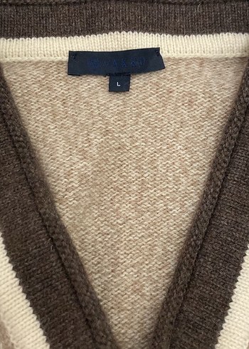 V Yaka Kahverengi Triko Kadın Kazak - Görsel 4