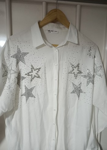  Taşlı Yıldız Detaylı Oversize gömlek - Görsel 3