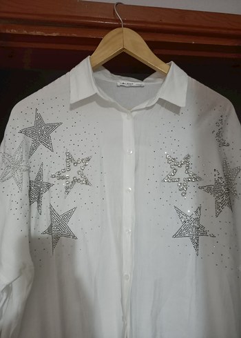  Taşlı Yıldız Detaylı Oversize gömlek - Görsel 8