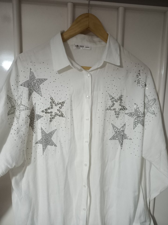  Taşlı Yıldız Detaylı Oversize gömlek - Görsel 3