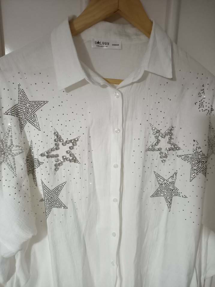  Taşlı Yıldız Detaylı Oversize gömlek - Görsel 4