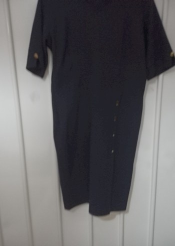 Malina Exclusive siyah düğme detaylı şık elbise - Görsel 11