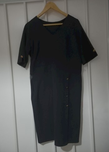 Malina Exclusive siyah düğme detaylı şık elbise - Görsel 9