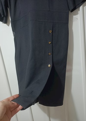 Malina Exclusive siyah düğme detaylı şık elbise - Görsel 8