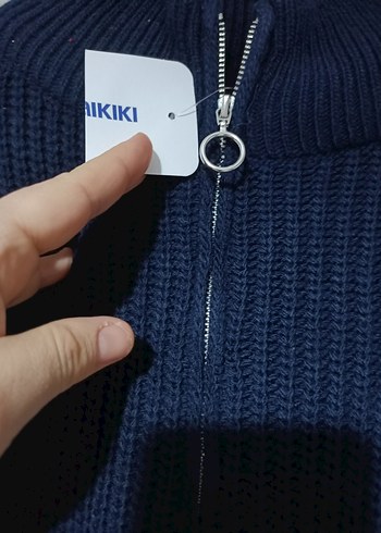 Yarım Fermuarlı Lacivert Çizgili Kadın Kazak - Görsel 7