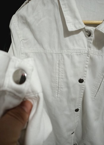 VEFO İnce Beyaz Kot Ceket - Görsel 7