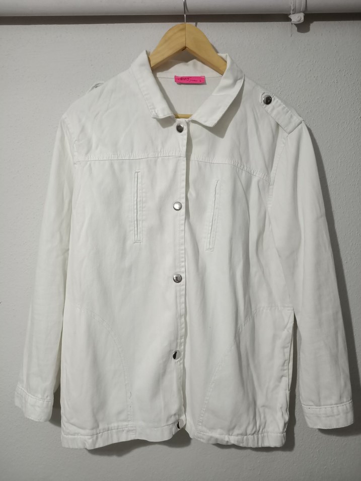  VEFO İnce Beyaz Kot Ceket - Görsel 5