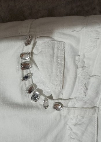  LIU-JO Taş Detaylı Püsküllü Beyaz Kot - Görsel 9