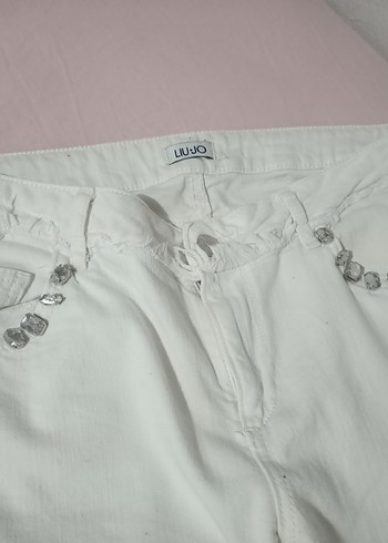  LIU-JO Taş Detaylı Püsküllü Beyaz Kot - Görsel 4