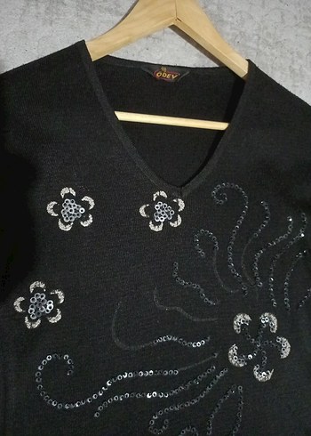 pul payetli, taşlı şık triko kazak - Görsel 3