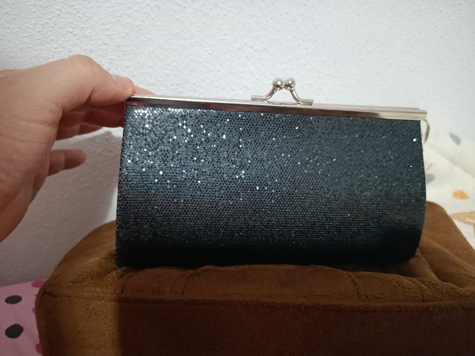 Zincir Detaylı Siyah Parlak Kadın Clutch Çanta - Görsel 2