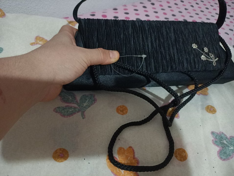 Kadın Siyah Pilili Nakışlı Clutch Çanta - Görsel 4