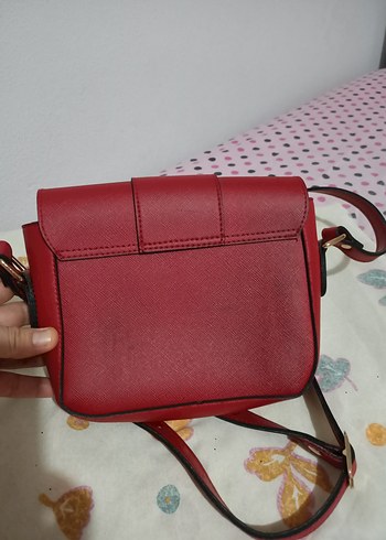 Kırmızı Deri Tokalı Kadın Çanta - Görsel 8