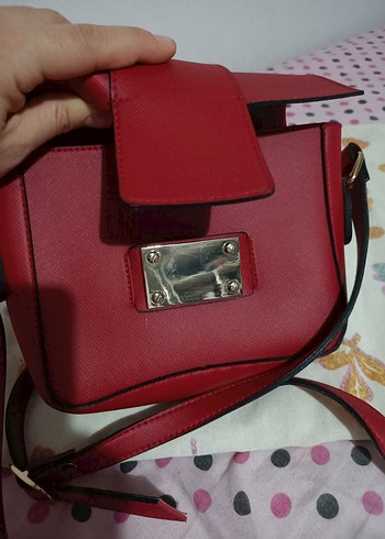 Kırmızı Deri Tokalı Kadın Çanta - Görsel 7