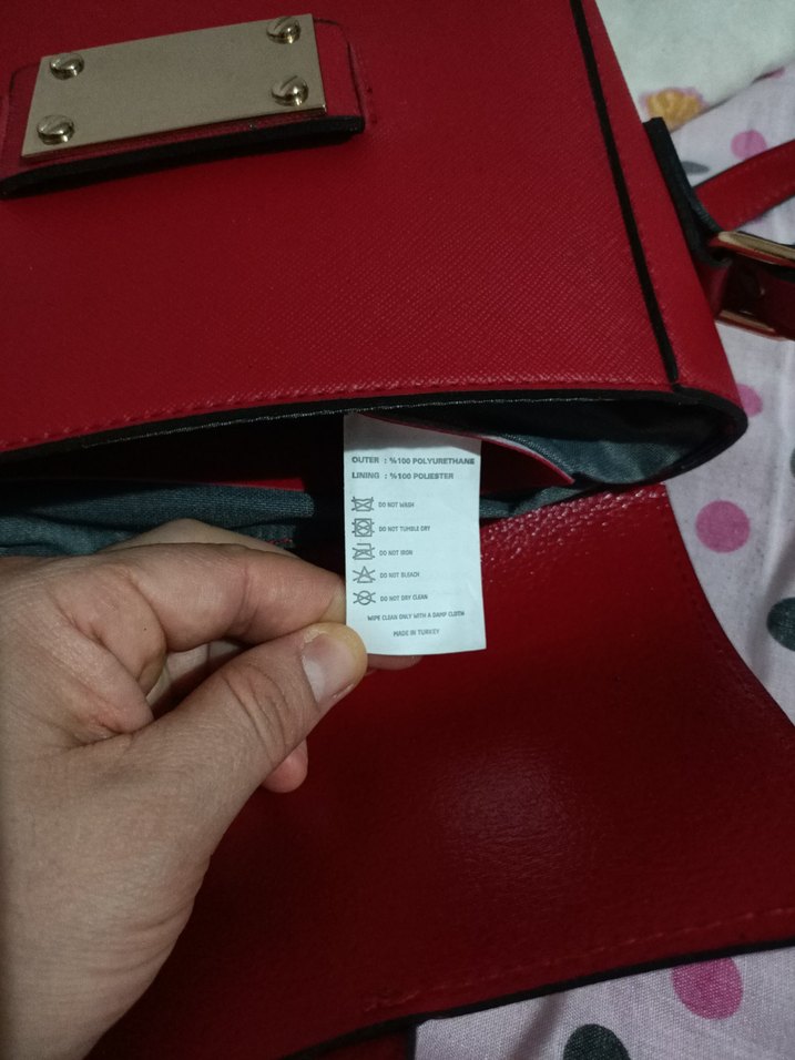 Kırmızı Deri Tokalı Kadın Çanta - Görsel 5